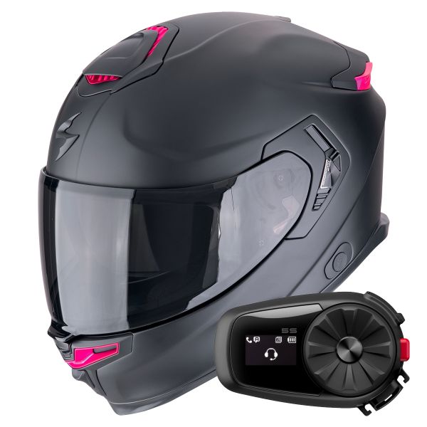 Full Face Scorpion Exo GT SP Air Solid Matt Black Pink + Kit Bluetooth 5S Solo Full Face Scorpion Exo GT SP Air Solid Matt Black Pink + Kit Bluetooth 5S Solo