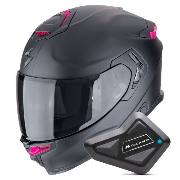 Full Face Scorpion Exo GT SP Air Solid Matt Black Pink + Kit Bluetooth BT Mini