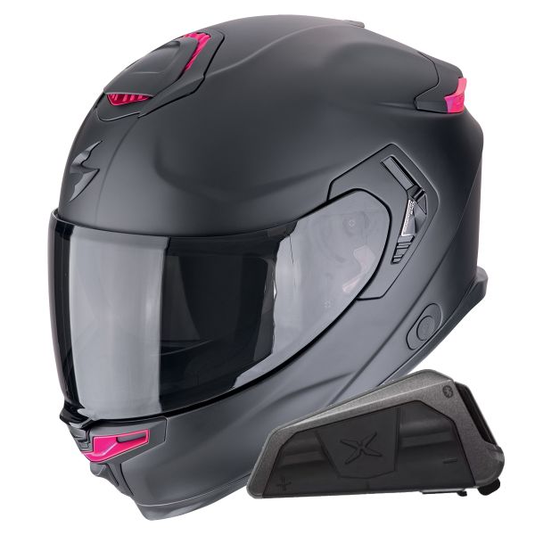 Full Face Scorpion Exo GT SP Air Solid Matt Black Pink + Kit bluetooth Exo-Com Link-1