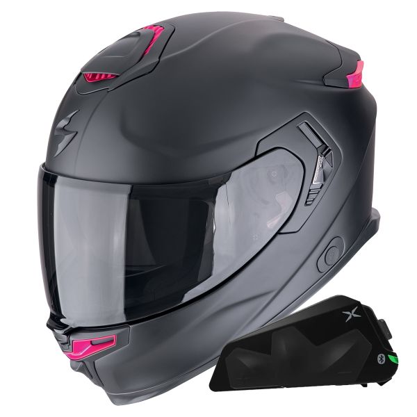 Full Face Scorpion Exo GT SP Air Solid Matt Black Pink + Kit bluetooth Exo-Com Link-1C