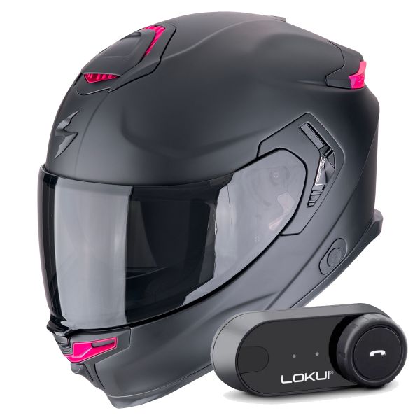 Full Face Scorpion Exo GT SP Air Solid Matt Black Pink + Kit Bluetooth Lokui K30