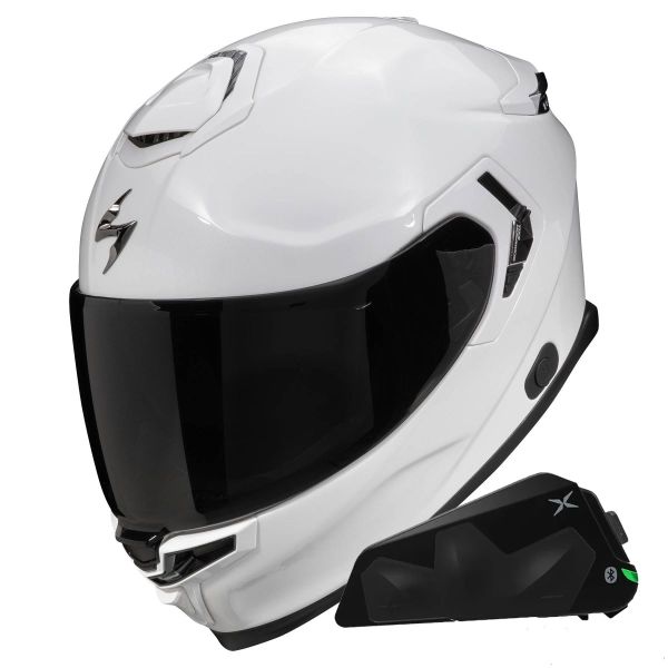 Full Face Scorpion Exo GT SP Air Solid White Pearl + Kit bluetooth Exo-Com Link-1C