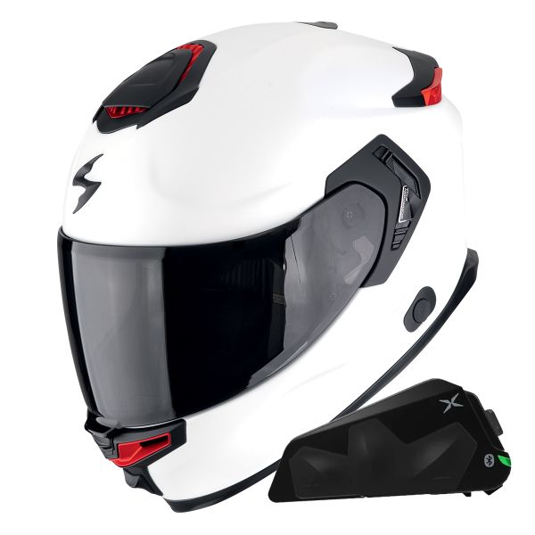 Full Face Scorpion Exo GT SP Air Solid White Pearl Matt + Kit bluetooth Exo-Com Link-1C