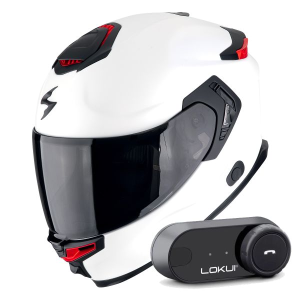 Full Face Scorpion Exo GT SP Air Solid White Pearl Matt + Kit Bluetooth Lokui K30