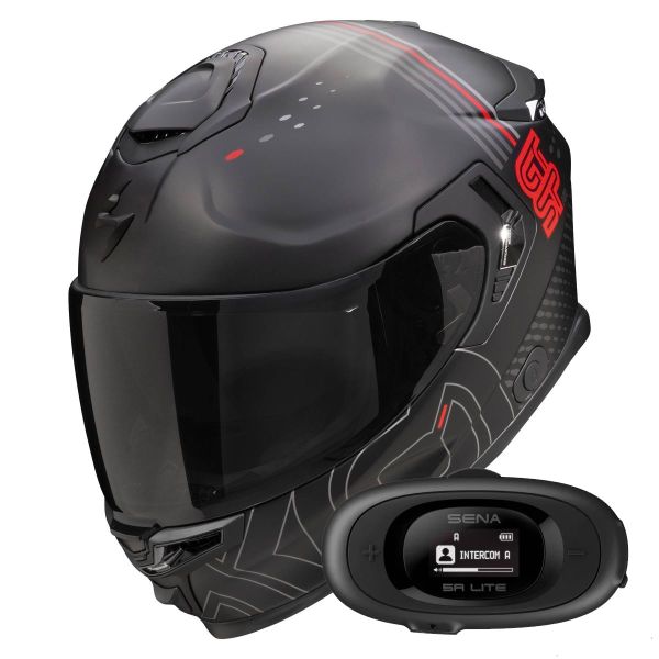 Full Face Scorpion Exo GT SP Air Techlane Black Mat Grey Red + Kit bluetooth 5R Lite Solo