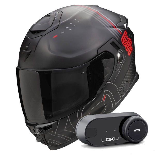 Full Face Scorpion Exo GT SP Air Techlane Black Mat Grey Red + Kit Bluetooth Lokui K30