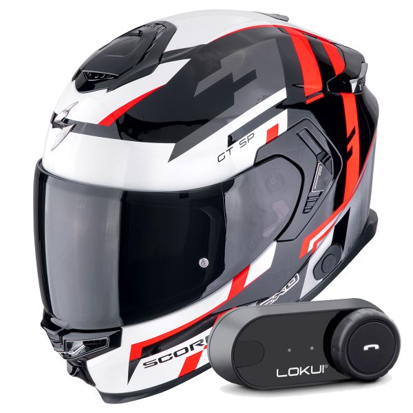 Full Face Scorpion Exo GT SP Air Tornado Black Red + Kit Bluetooth Lokui K30