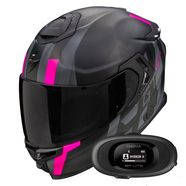 Full Face Scorpion Exo GT SP Air Touradven Black Mat Pink + Kit bluetooth 5R Lite Solo