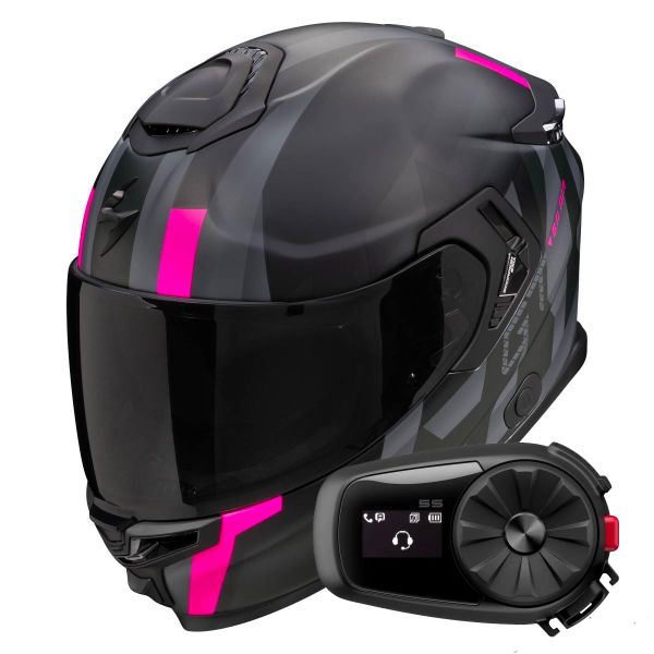Full Face Scorpion Exo GT SP Air Touradven Black Mat Pink + Kit Bluetooth 5S Solo