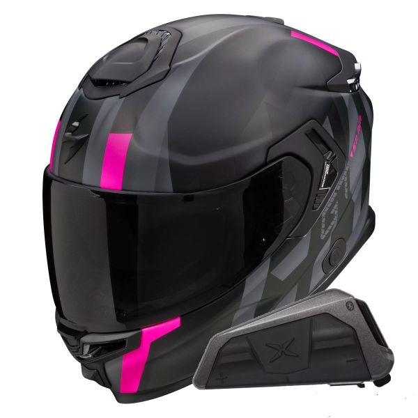 Full Face Scorpion Exo GT SP Air Touradven Black Mat Pink + Kit bluetooth Exo-Com Link-1