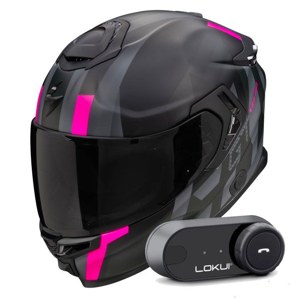Full Face Scorpion Exo GT SP Air Touradven Black Mat Pink + Kit Bluetooth Lokui K30