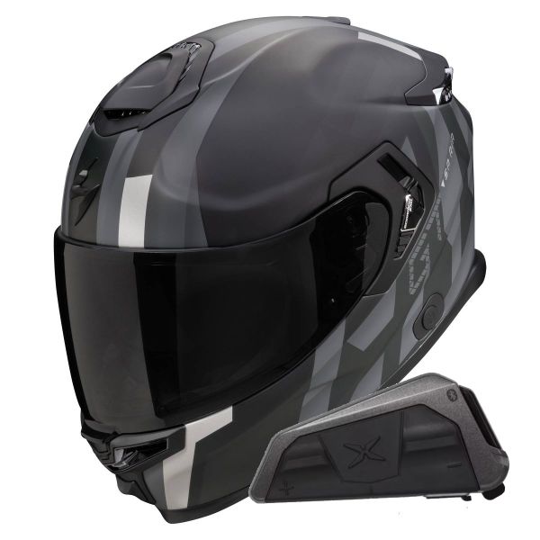 Full Face Scorpion Exo GT SP Air Touradven Black Mat Silver + Kit bluetooth Exo-Com Link-1
