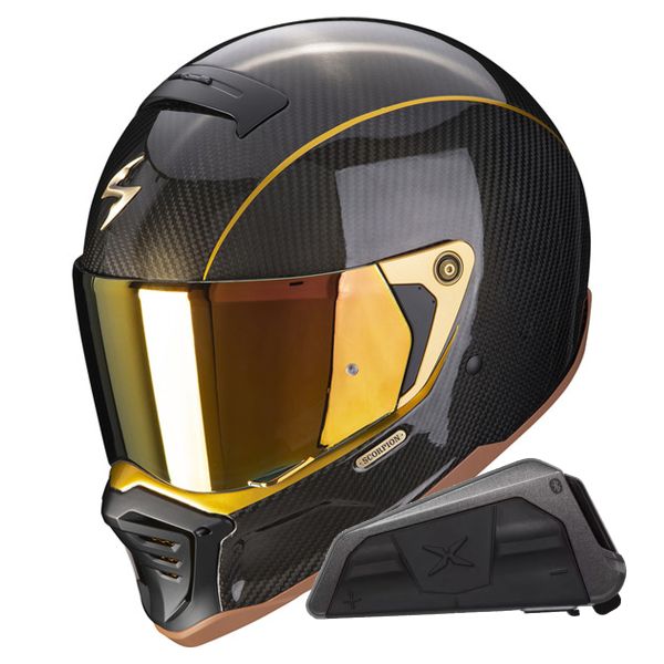 Full Face Scorpion EXO-HX1 Carbon SE Black Gold + Kit bluetooth Exo-Com Link-1