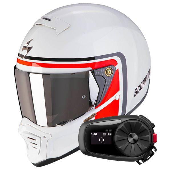 Full Face Scorpion EXO-HX1 Nostalgia White Red Black + Kit bluetooth 5S