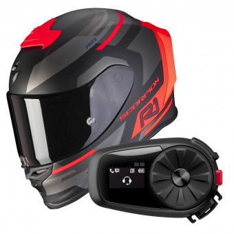 Full Face Scorpion Exo R1 Air Orbis Matt Black Neon Red + Kit Bluetooth 5S