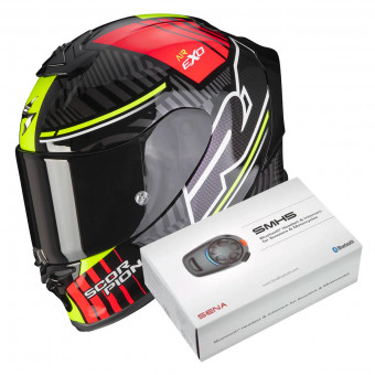 Full Face Scorpion Exo R1 Air Victory Black Silver Red + Kit Bluetooth SMH5