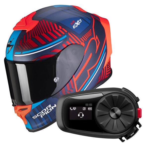 Full Face Scorpion Exo R1 Air Victory Matt Blue Red + Kit Bluetooth 5S