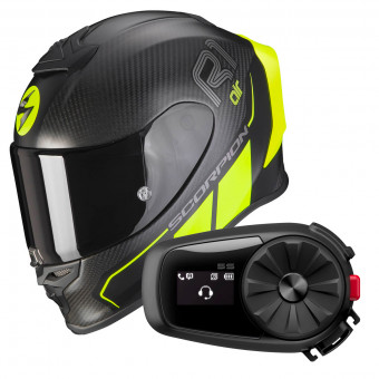 Full Face Scorpion Exo R1 Carbon Air Corpus II Matt Black Neon Yellow + Kit Bluetooth 5S
