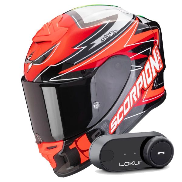 Full Face Scorpion Exo R1 Evo Air Alvaro Bautista Replica Red + Kit Bluetooth Lokui K30
