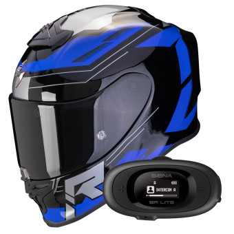 Full Face Scorpion Exo R1 Evo Air Blaze Black Blue + Kit bluetooth 5R Lite Solo
