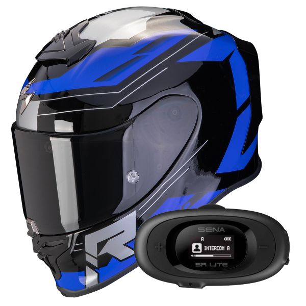 Full Face Scorpion Exo R1 Evo Air Blaze Black Blue + Kit bluetooth 5R Lite Solo
