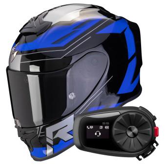 Full Face Scorpion Exo R1 Evo Air Blaze Black Blue + Kit Bluetooth 5S Solo