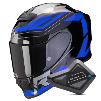 Full Face Scorpion Exo R1 Evo Air Blaze Black Blue + Kit Bluetooth BT Mini