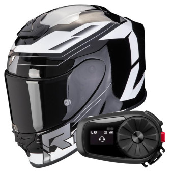Full Face Scorpion Exo R1 Evo Air Blaze Black White + Kit Bluetooth 5S Solo
