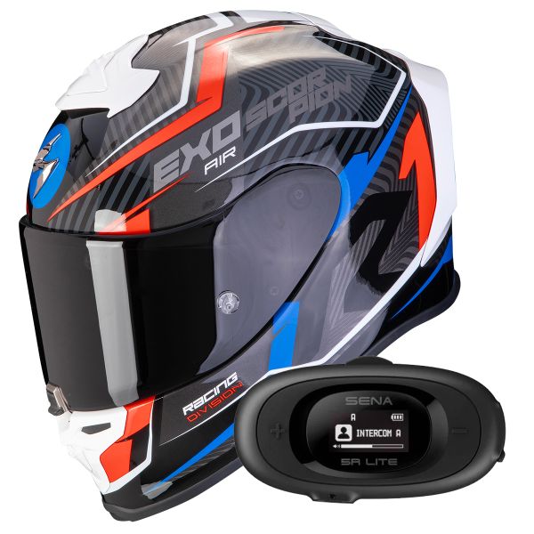 Full Face Scorpion Exo R1 Evo Air Coup Black Red Blue + Kit bluetooth 5R Lite Solo
