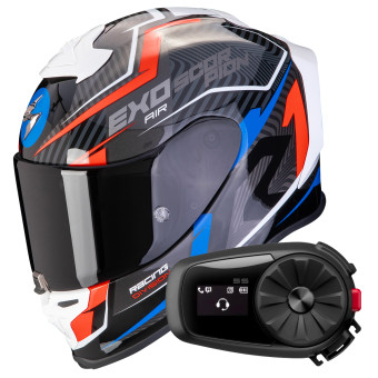 Full Face Scorpion Exo R1 Evo Air Coup Black Red Blue + Kit Bluetooth 5S Solo