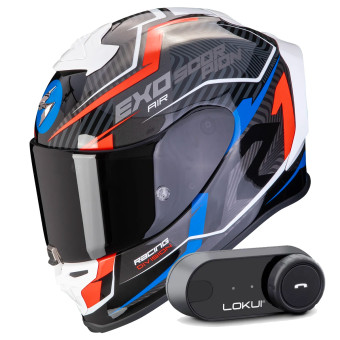 Full Face Scorpion Exo R1 Evo Air Coup Black Red Blue + Kit Bluetooth Lokui K30