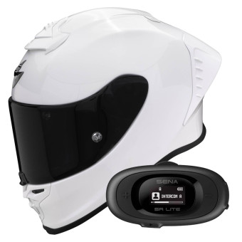 Full Face Scorpion Exo R1 Evo Air FIM Racing Solid Pearl White + Kit bluetooth 5R Lite Solo