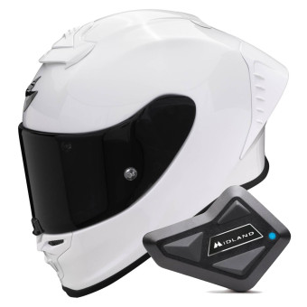 Full Face Scorpion Exo R1 Evo Air FIM Racing Solid Pearl White + Kit Bluetooth BT Mini