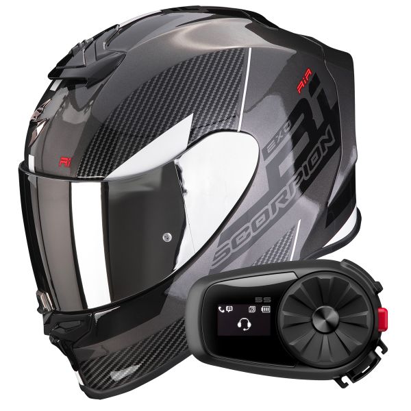 Full Face Scorpion Exo R1 Evo Air Final Dark Silver Black White + Kit Bluetooth 5S