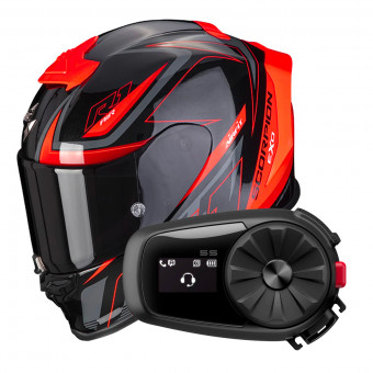 Full Face Scorpion Exo R1 Evo Air Gaz Metal Black Red + Intercom Sena 5S