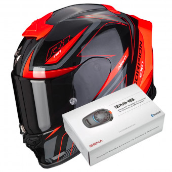 Full Face Scorpion Exo R1 Evo Air Gaz Metal Black Red + Intercom Sena SMH5