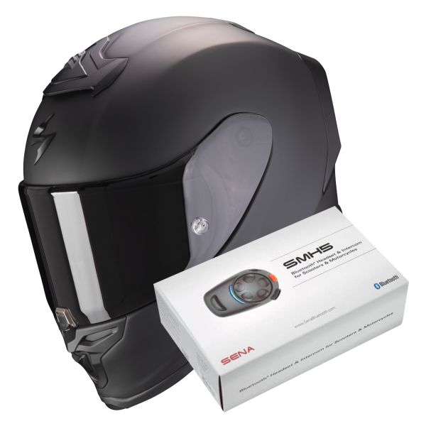 Full Face Scorpion Exo R1 Evo Air Solid Matt Black + Intercom Sena SMH5