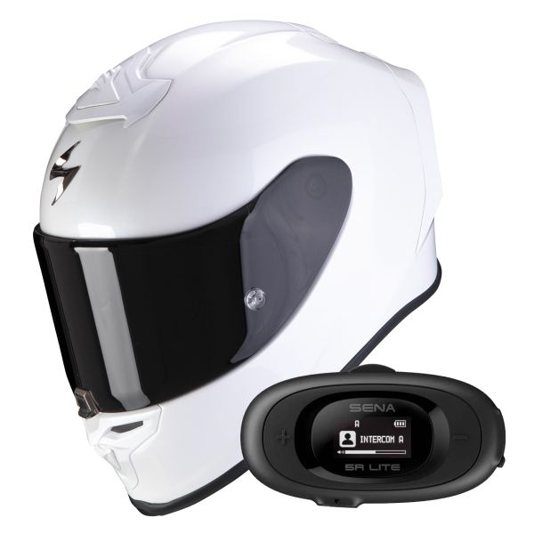 Full Face Scorpion Exo R1 Evo Air Solid Pearl White + Kit bluetooth 5R Lite