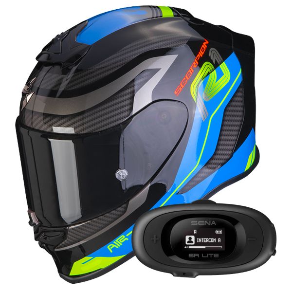 Full Face Scorpion Exo R1 Evo Air Vatis Black Blue + Kit bluetooth 5R Lite