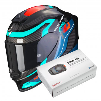 Full Face Scorpion Exo R1 Evo Air Vatis Black Blue Red + Intercom Sena SMH5