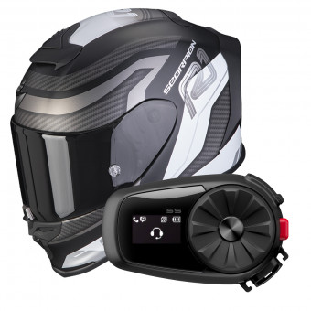 Full Face Scorpion Exo R1 Evo Air Vatis Matt Black White + Intercom Sena 5S