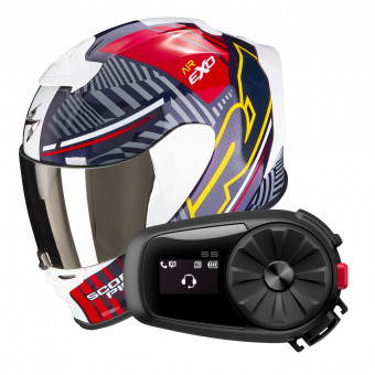 Full Face Scorpion Exo R1 Evo Air Victory Red Blue Yellow + Intercom Sena 5S