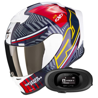 Full Face Scorpion Exo R1 Evo Air Victory Red Blue Yellow + Kit bluetooth 5R Lite