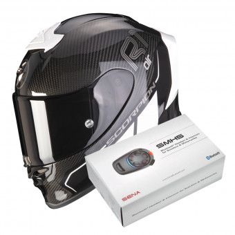 Full Face Scorpion Exo R1 Evo Carbon Air Corpus II Black White + Intercom Sena SMH5