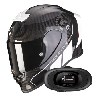 Full Face Scorpion Exo R1 Evo Carbon Air Corpus II Black White + Kit bluetooth 5R Lite