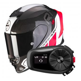 Full Face Scorpion Exo R1 Evo Carbon Air Corpus II Red + Intercom Sena 5S