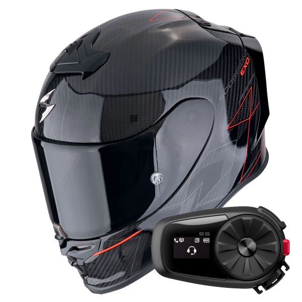 Full Face Scorpion Exo R1 Evo Carbon Air Cynergy Black Red + Kit Bluetooth 5S Solo Full Face Scorpion Exo R1 Evo Carbon Air Cynergy Black Red + Kit Bluetooth 5S Solo