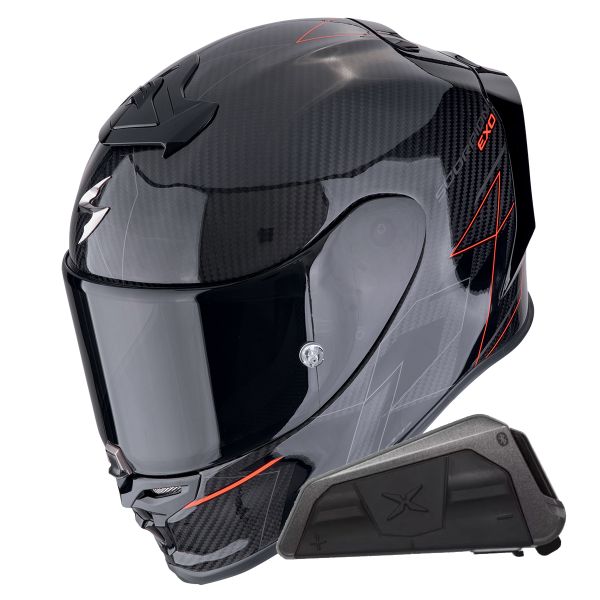 Full Face Scorpion Exo R1 Evo Carbon Air Cynergy Black Red + Kit bluetooth Exo-Com Link-1 Full Face Scorpion Exo R1 Evo Carbon Air Cynergy Black Red + Kit bluetooth Exo-Com Link-1