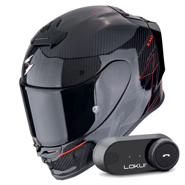 Full Face Scorpion Exo R1 Evo Carbon Air Cynergy Black Red + Kit Bluetooth Lokui K30 Full Face Scorpion Exo R1 Evo Carbon Air Cynergy Black Red + Kit Bluetooth Lokui K30