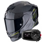 Casque Full Face Scorpion Exo R1 Evo Carbon Air Cynergy Black Yellow Fluo + Kit Bluetooth 5S Solo